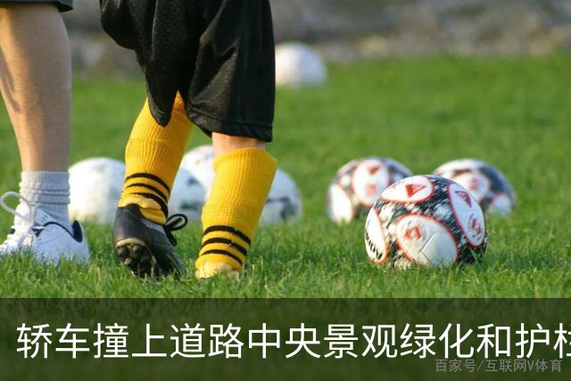 轿车撞上道路中央景观绿化和护栏